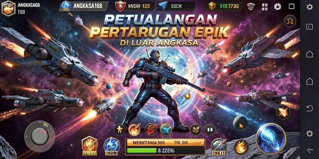 Tangkapan layar menampilkan aksi pertarungan luar angkasa yang mendebarkan.