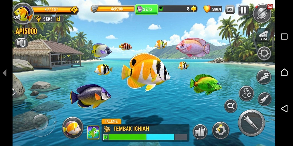 Tampilan gameplay seru dalam API5000 saat menembak ikan.