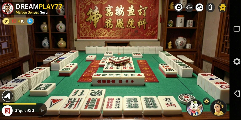 Screenshot utama DREAMPLAY77 menampilkan aksi seru permainan Mahjong.