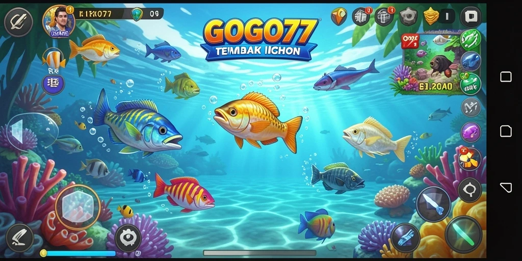 Tampilan gameplay GOGO77 dengan aksi menembak ikan.