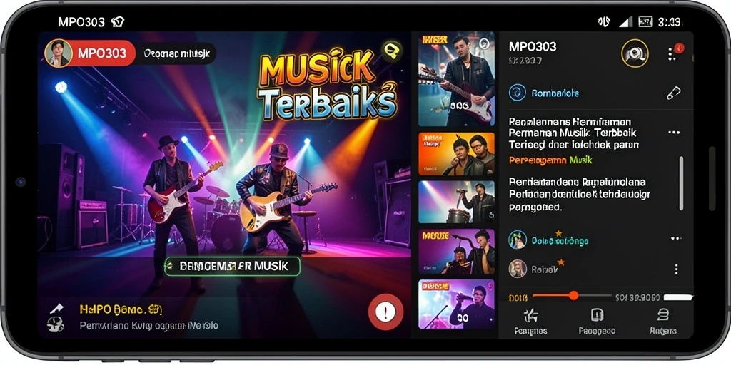 Screenshot utama MPO303 menampilkan gameplay seru dengan musik yang menggugah semangat.