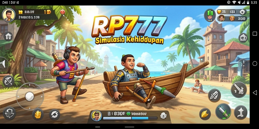 Screenshot gameplay RP777 dengan karakter berinteraksi dalam kehidupan sehari-hari.