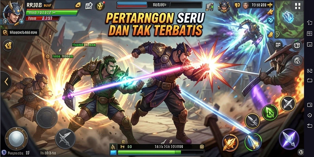 Screenshot menunjukkan momen pertandingan seru dalam RR33, menampilkan grafis dan aksi pertarungan.