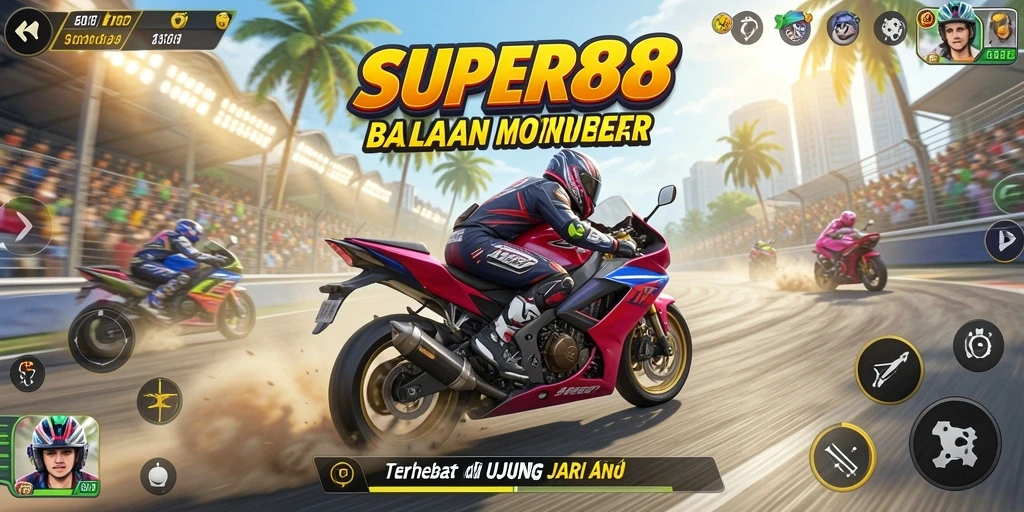 Gameplay <strong>SUPER88</strong> yang intens dan mendebarkan saat balapan motor.